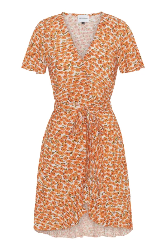Milly Wrap Dress Short Orange Flower sold by Americandreams