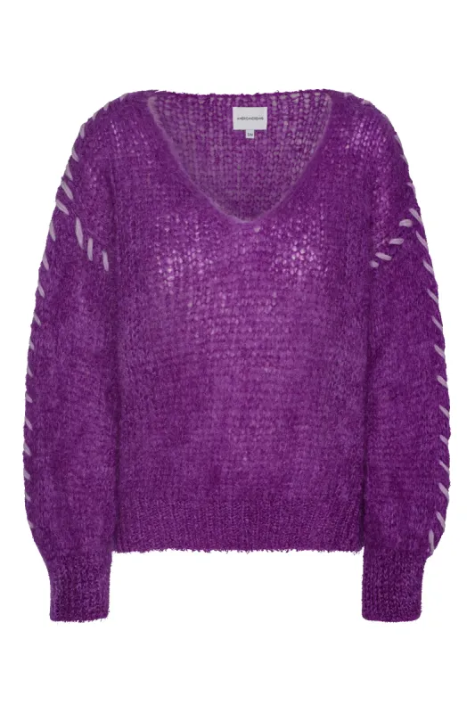 Milana LS Mohair Knit Stitching Deep Purple sold by Americandreams