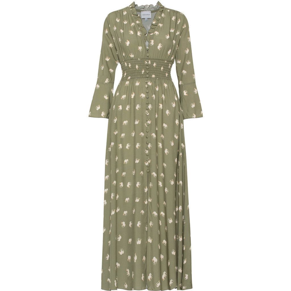 Sally Long Dress - Army W/ Elephants sold by American Dream