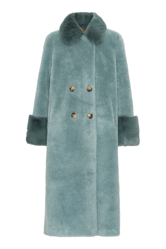 Fiona Long Wool Coat Turquoise made by Americandreams