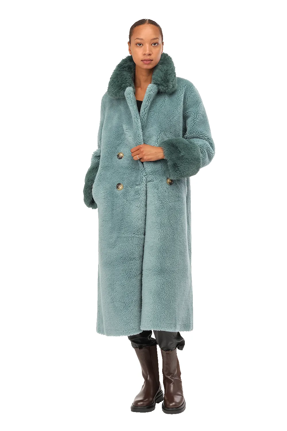 Fiona Long Wool Coat Turquoise sold by Americandreams product image thumbnail 3