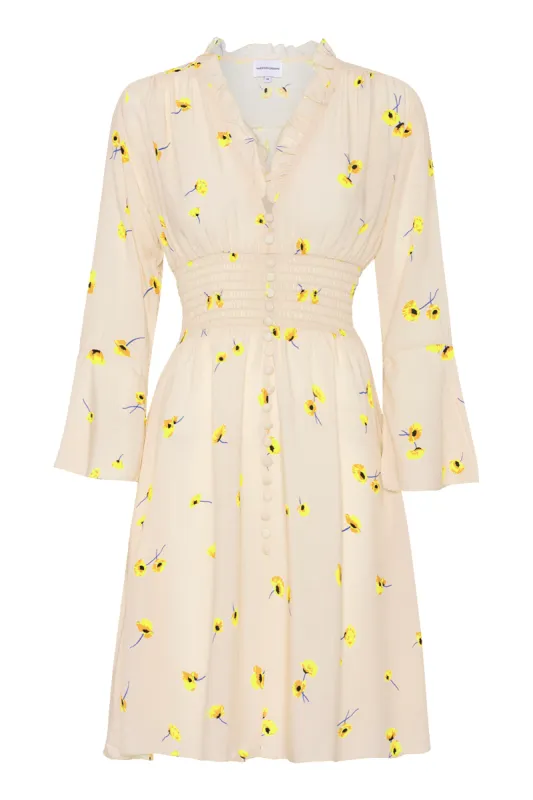 Sally Short Dress Beige Flower made by Americandreams