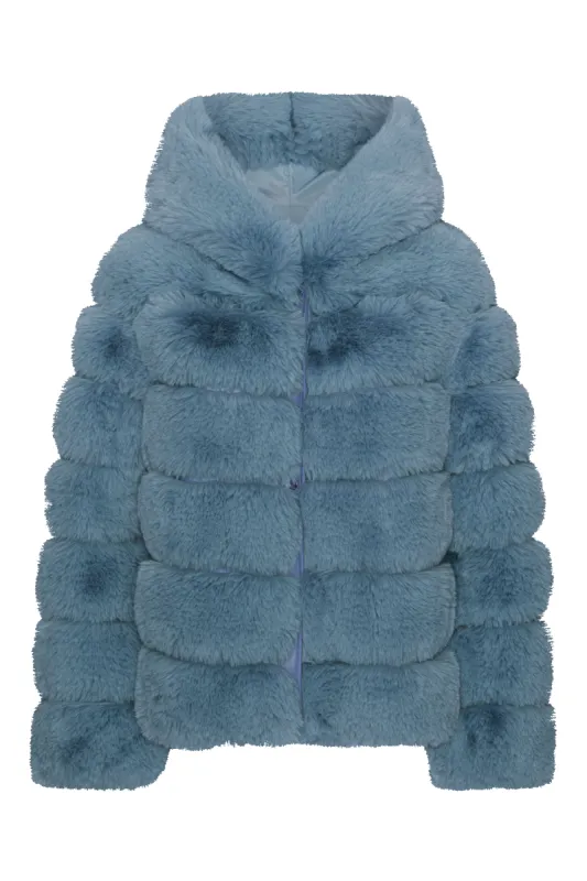 Blake Short Faux Fur Jacket Teal Blue sold by Americandreams