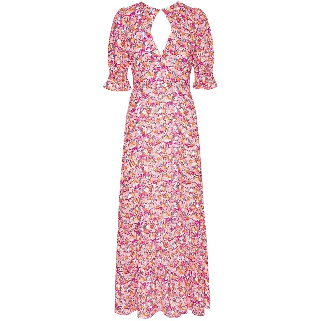 Koko Dress Long Open Back Short Sleeves - Red Flower sold by American Dream