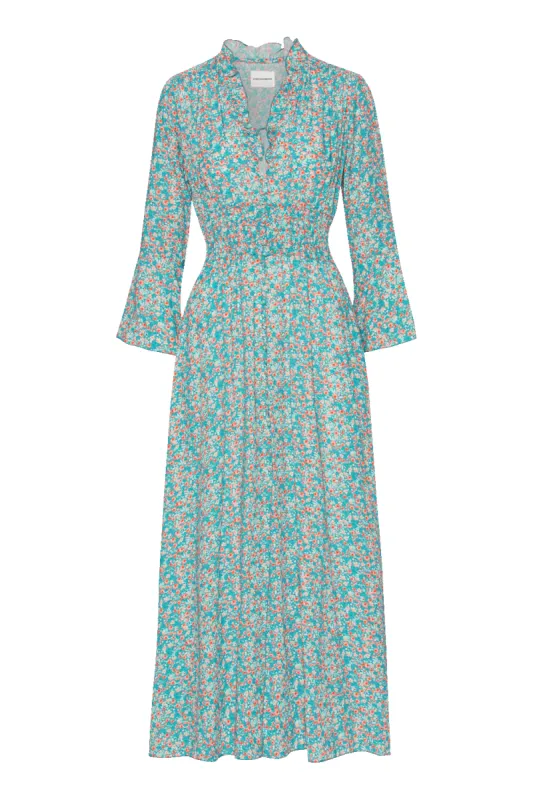 Sally Long Dress Turquoise Multiflower sold by Americandreams