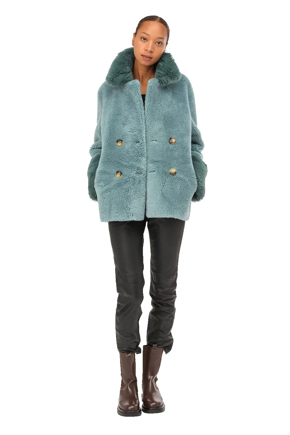 Fiona Short Wool Coat Turquoise sold by Americandreams product image thumbnail 2