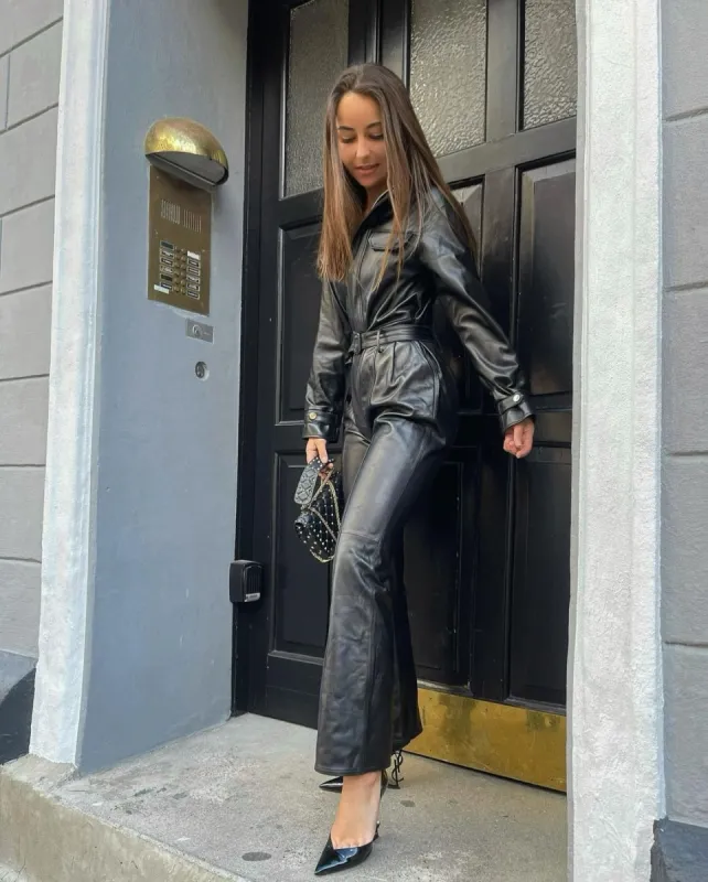 Patty Leather Jumpsuit Black - Sample made by Americandreams