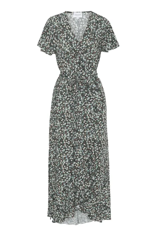 Milly Wrap Dress Long Black / Blue Flower sold by Americandreams