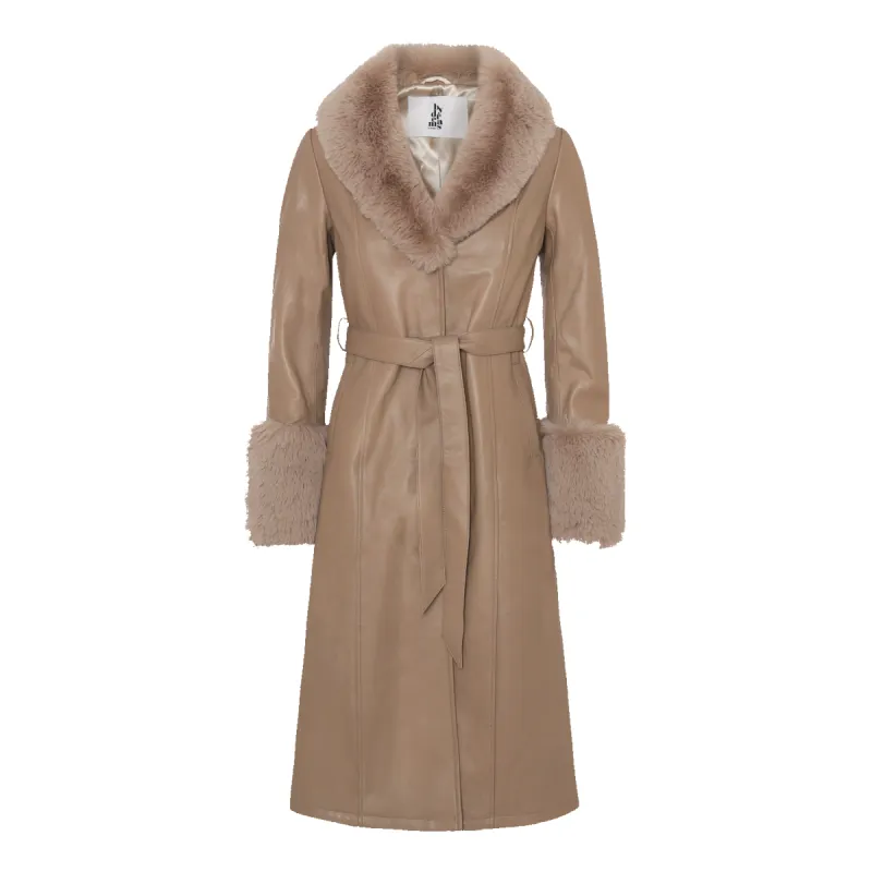 Bella Leather Coat Long Light Brown - Sample sold by Americandreams