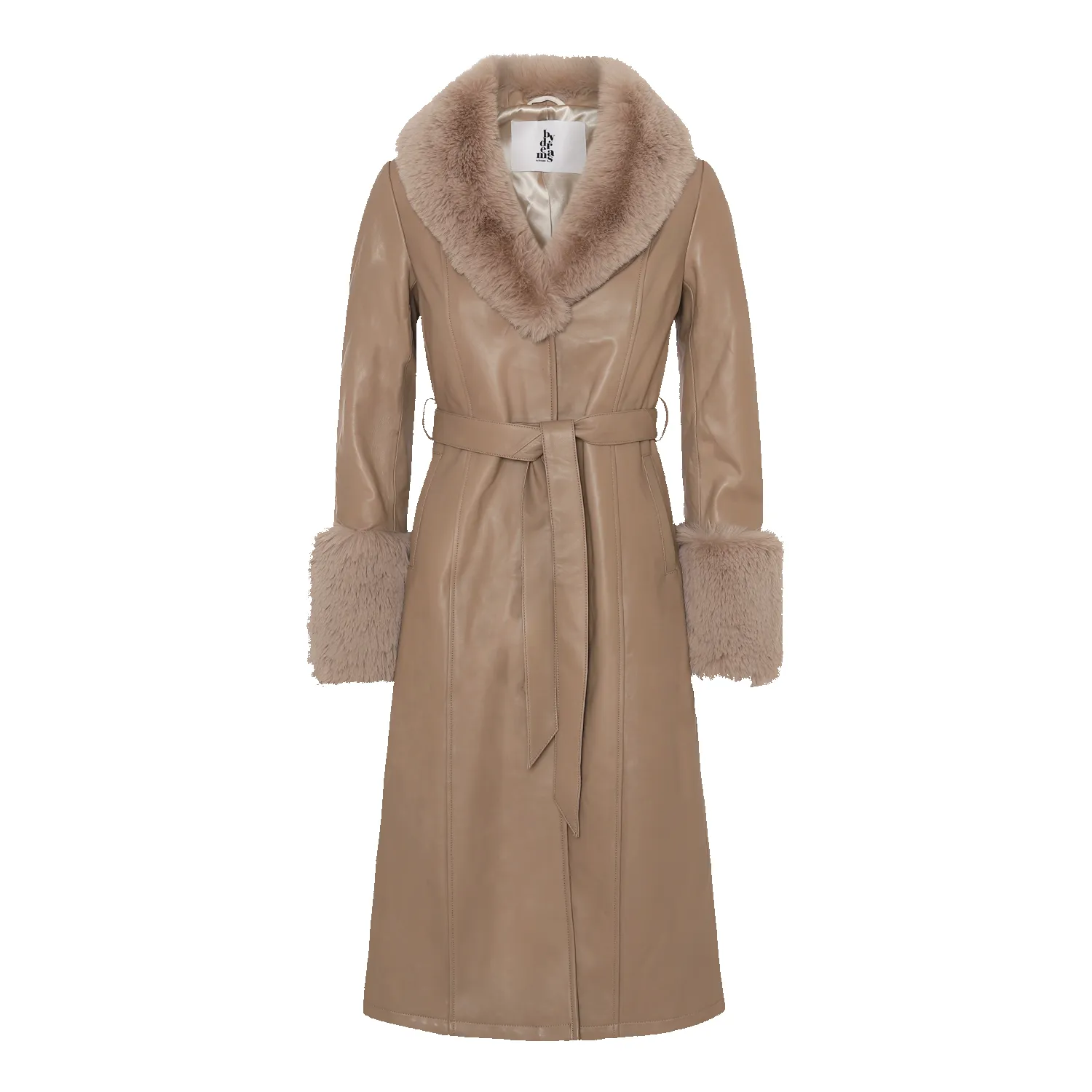 Bella Leather Coat Long Light Brown - Sample sold by Americandreams