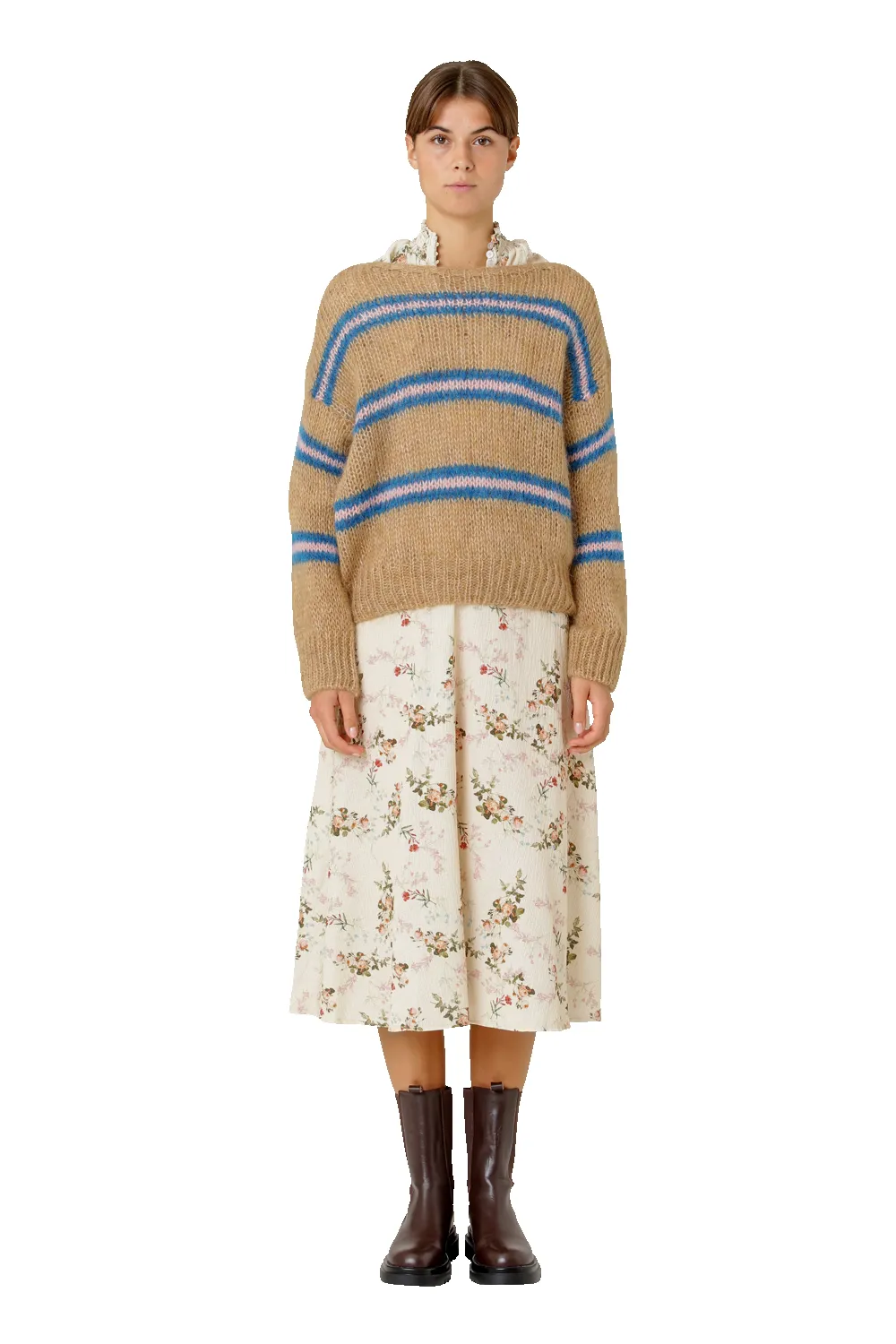 Amira Knit Pullover Brown/Blue/Light Pink Striped sold by Americandreams product image thumbnail 4