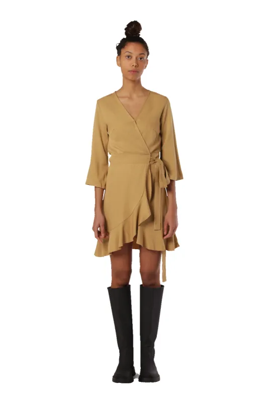 Milly Wrap Dress Short Solid Light Brown sold by American Dream