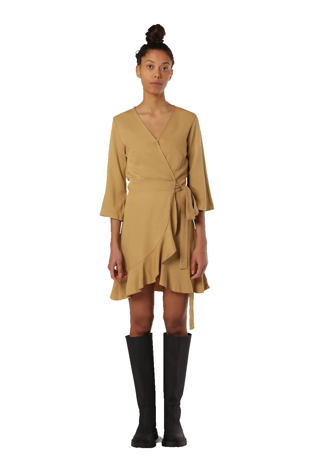 Milly Wrap Dress Short Solid Light Brown sold by American Dream