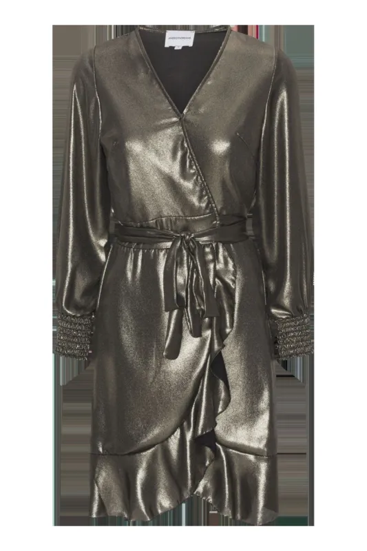 Milly LS Shimmer Wrap Dress Black sold by American Dream