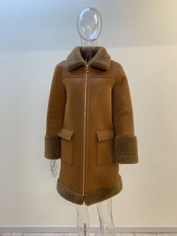 Julie Leather Coat Medium Brown - Sample sold by American Dream