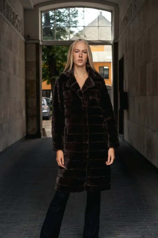 Ophelia Faux Fur Coat Long Chocolate Brown - Sample made by Americandreams