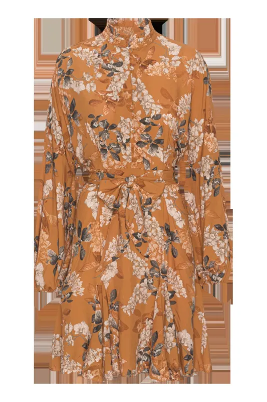 Aia Viscose Dress Rust Big Flower - Sample made by Americandreams
