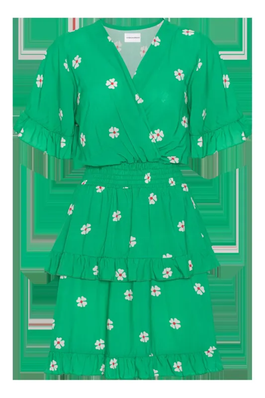 Ella Short Dress Green W/White Flower sold by American Dream