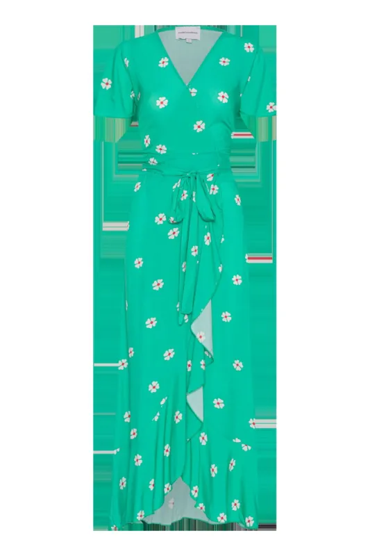 Milly Wrap Dress Long Green W/White Flower sold by American Dream