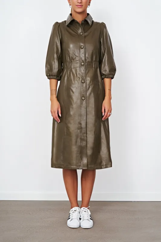 Alice Leather Button Dress Green - Sample made by Americandreams