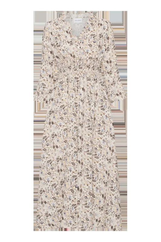 Sally Cotton Long Dress Sand Multi Small Flower sold by American Dream