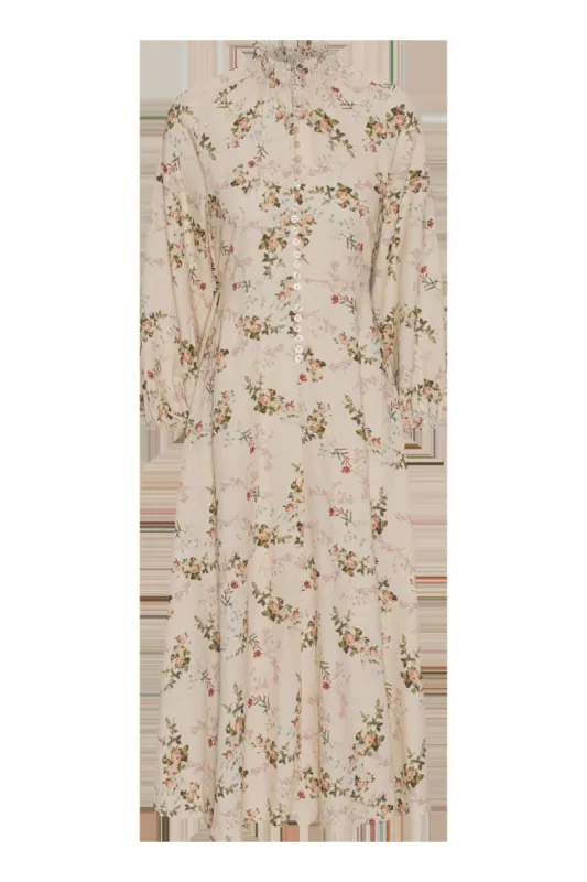Perla Dress Long Beige Flower made by Americandreams