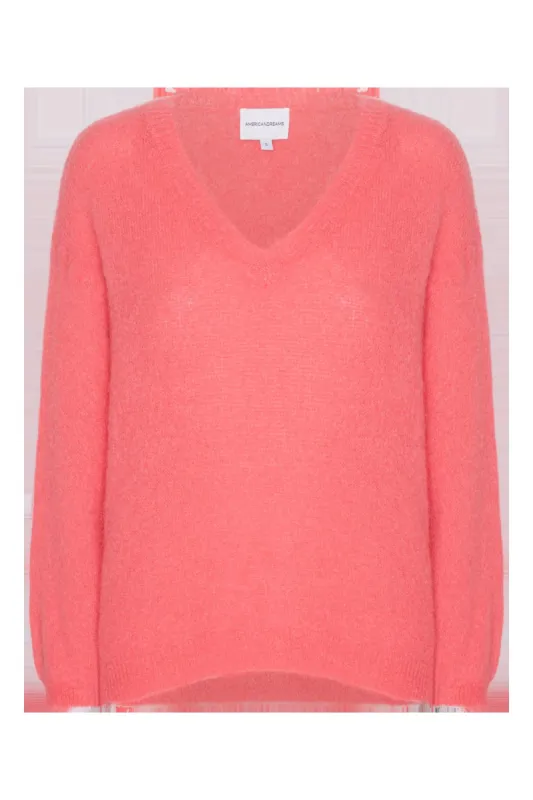 Silja V Neck Knit Coral Red sold by Americandreams