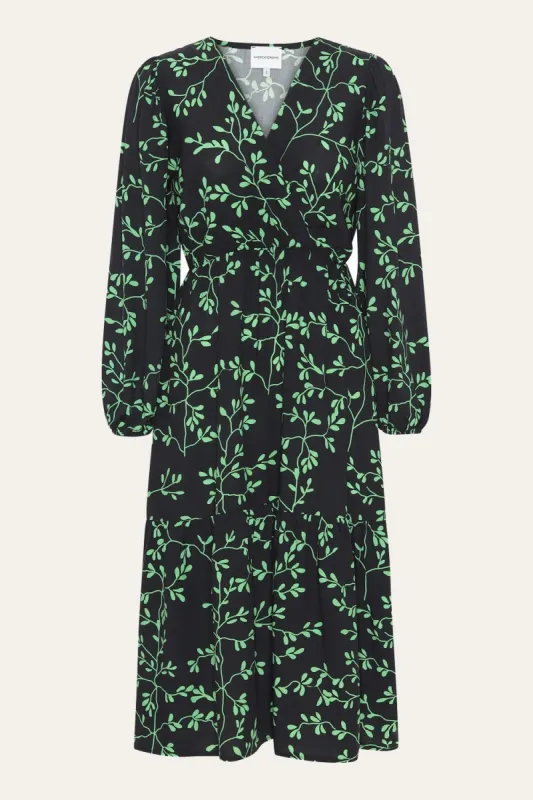 Nikita LS Dress Black / Green Leaf made by Americandreams