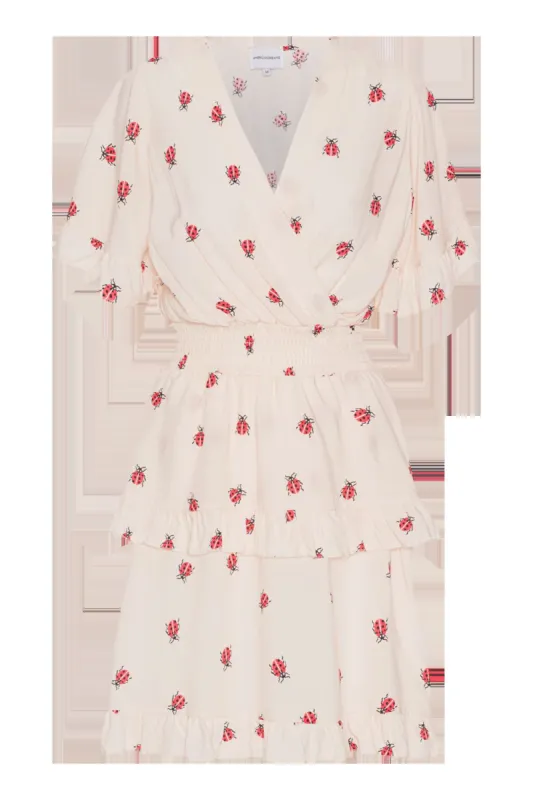 Ella Short Dress Beige W/ Ladybugs made by Americandreams