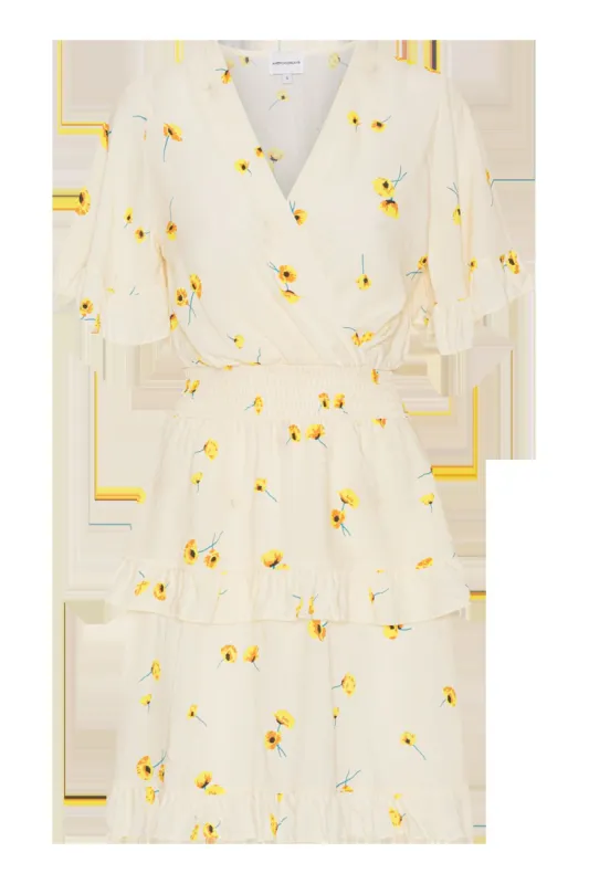 Ella Short Dress Light Beige Yellow Flower sold by American Dream