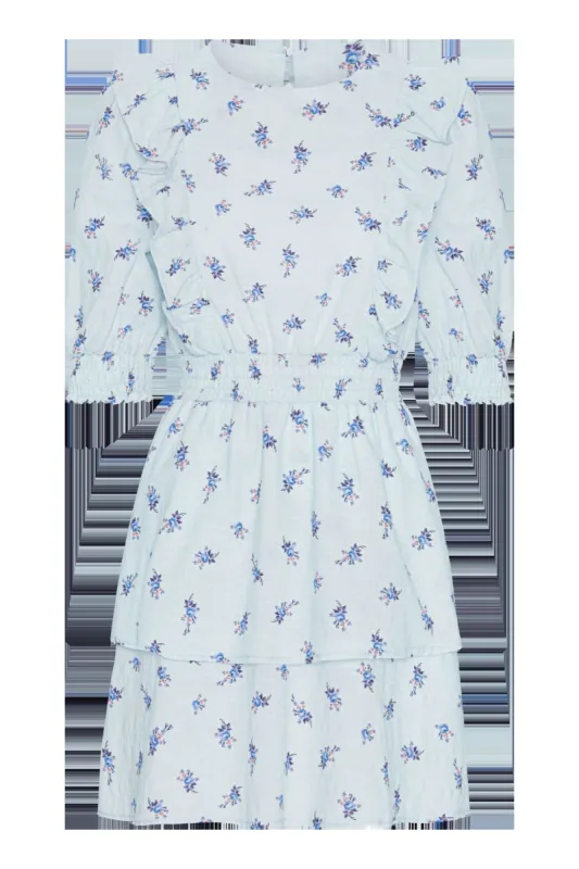Patricia Cotton Dress Light Blue Flower made by Americandreams