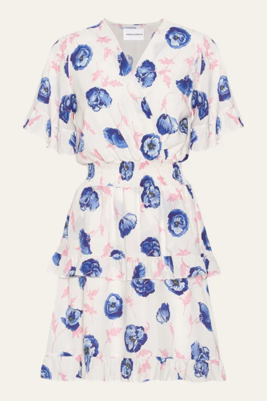 Ella Short Dress White Blue Flower sold by American Dream
