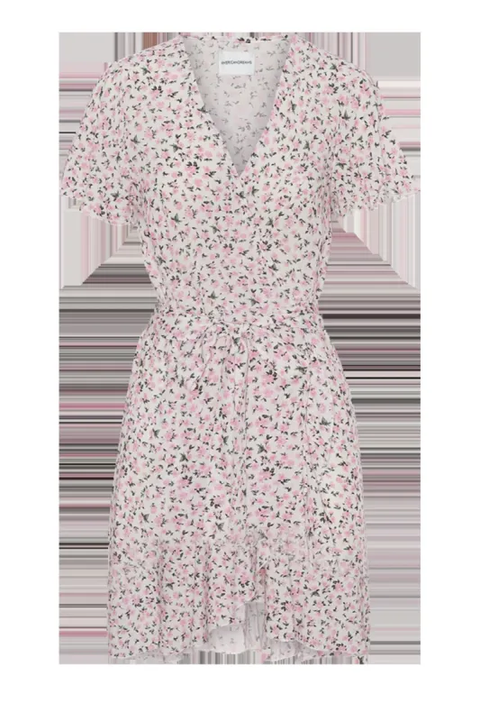Milly Wrap Dress Short White/Pink Flower sold by American Dream