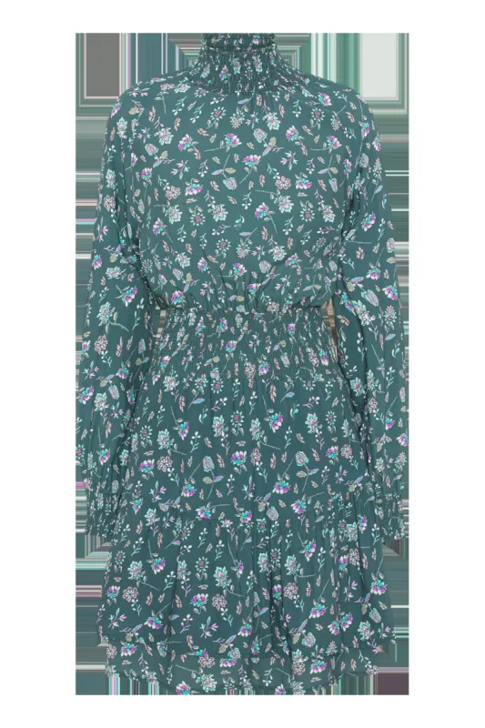 Daniella High Neck Dress Short Teal Flower sold by American Dream