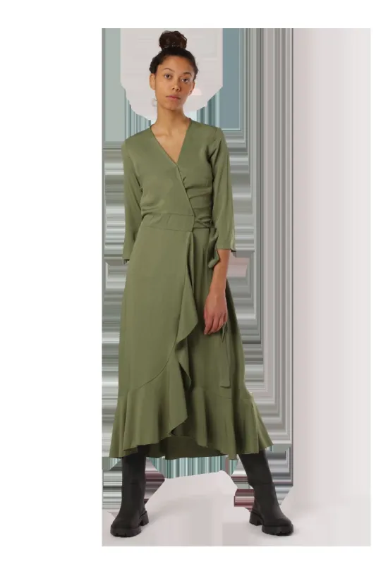 Milly Wrap Dress Long Solid Army sold by American Dream