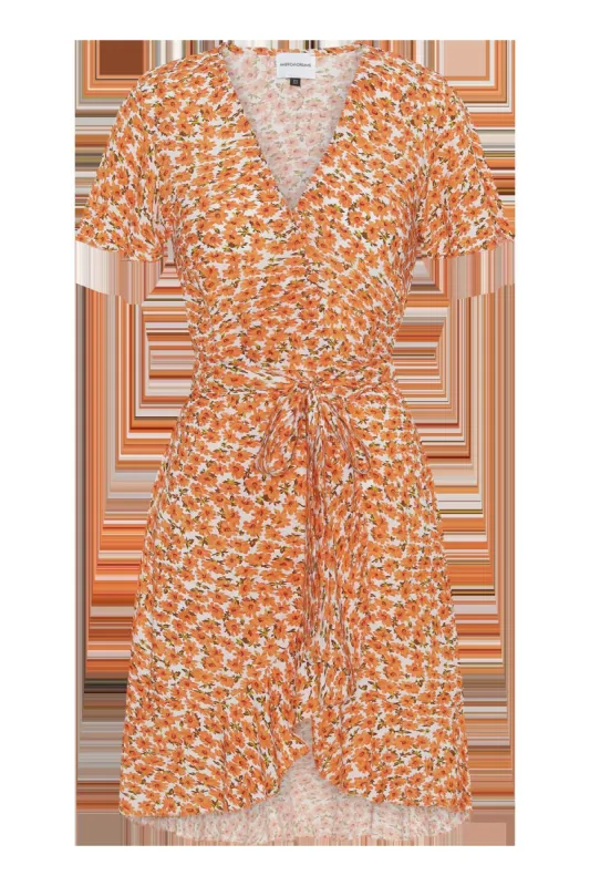 Milly Wrap Dress Short Orange Flower sold by American Dream