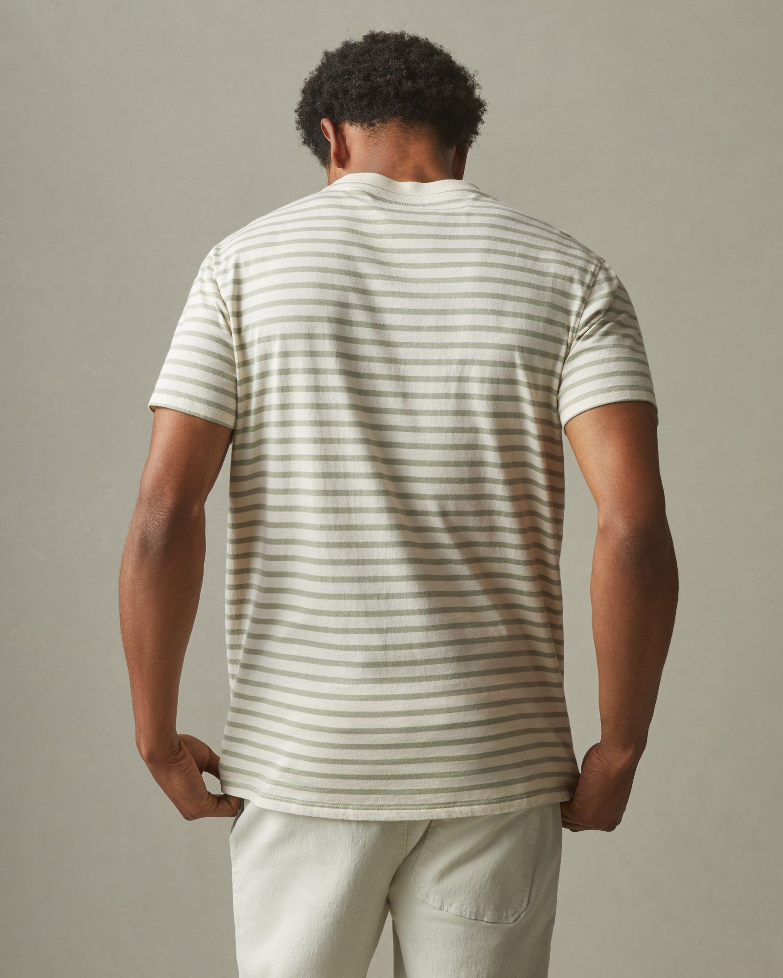 Classic Cotton Crew Tee Striped - Turtledove / Eucalyptus sold by American Giant product image thumbnail 2