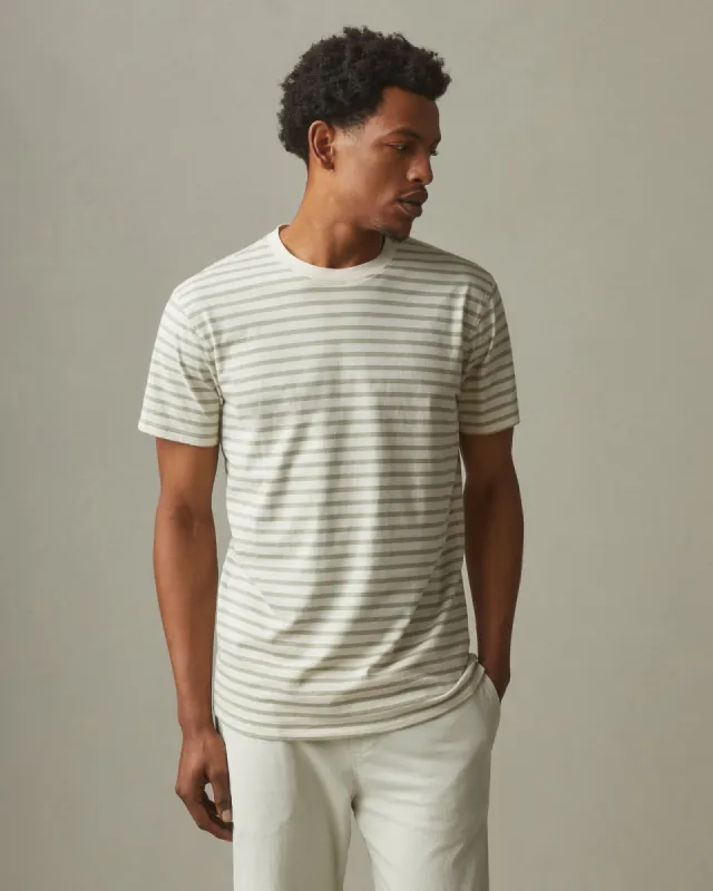 Men's Classic Cotton Crew Striped Tee - Turtledove Eucalyptus sold by American Giant