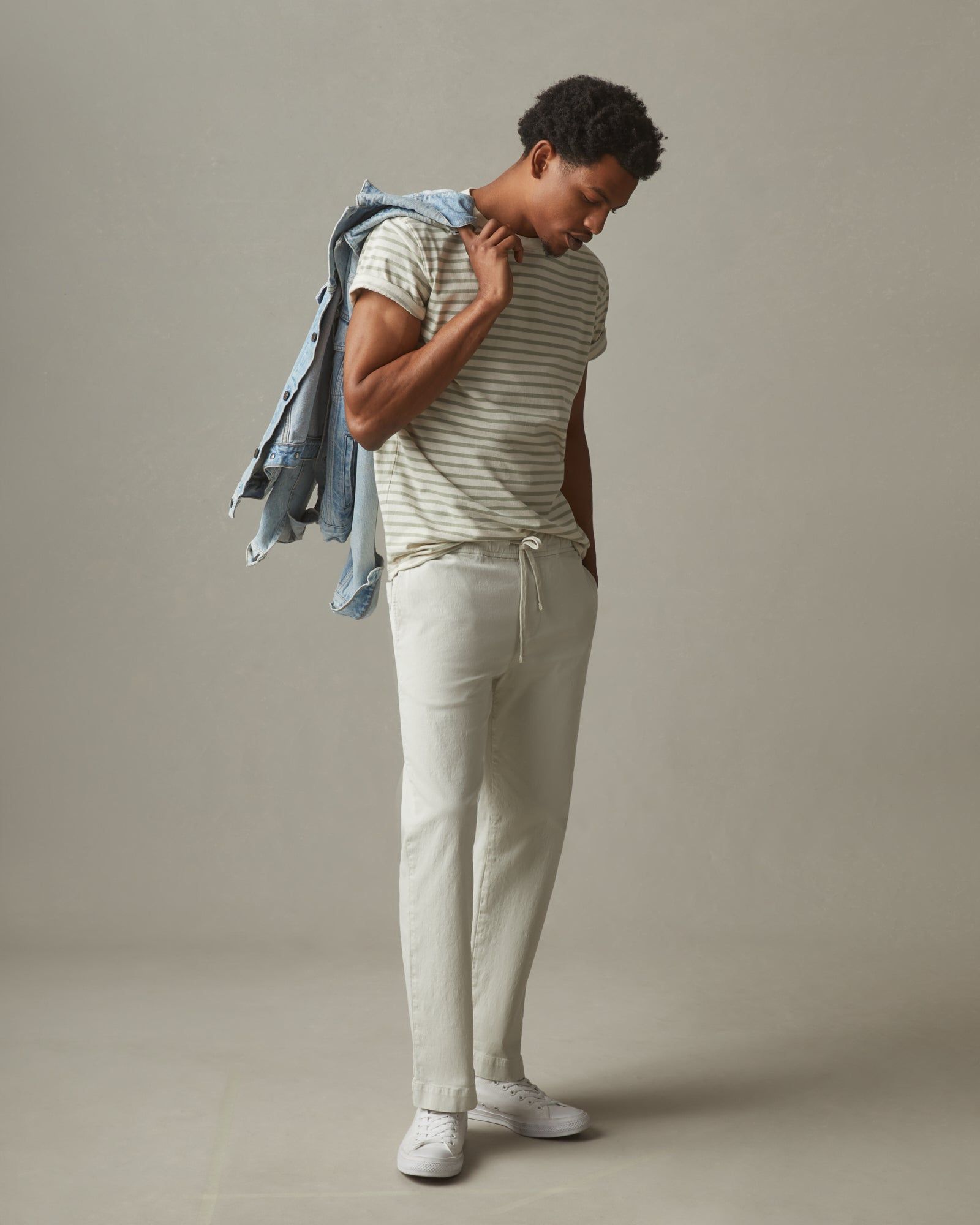 Classic Cotton Crew Tee Striped - Turtledove / Eucalyptus sold by American Giant product image thumbnail 4