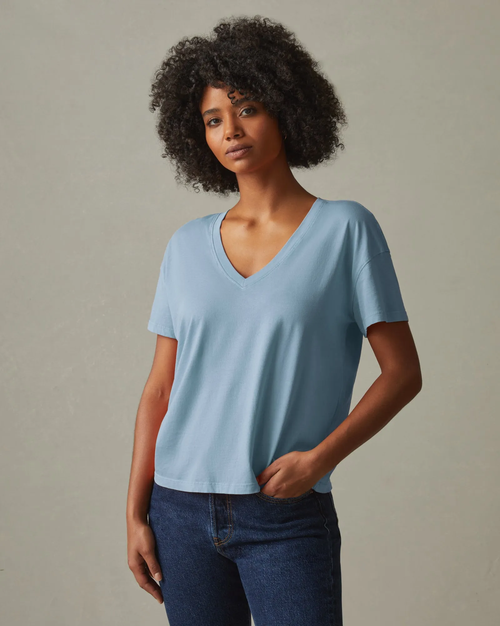 Women's Classic Relaxed V-Neck Tee - Mountain Blue sold by American Giant