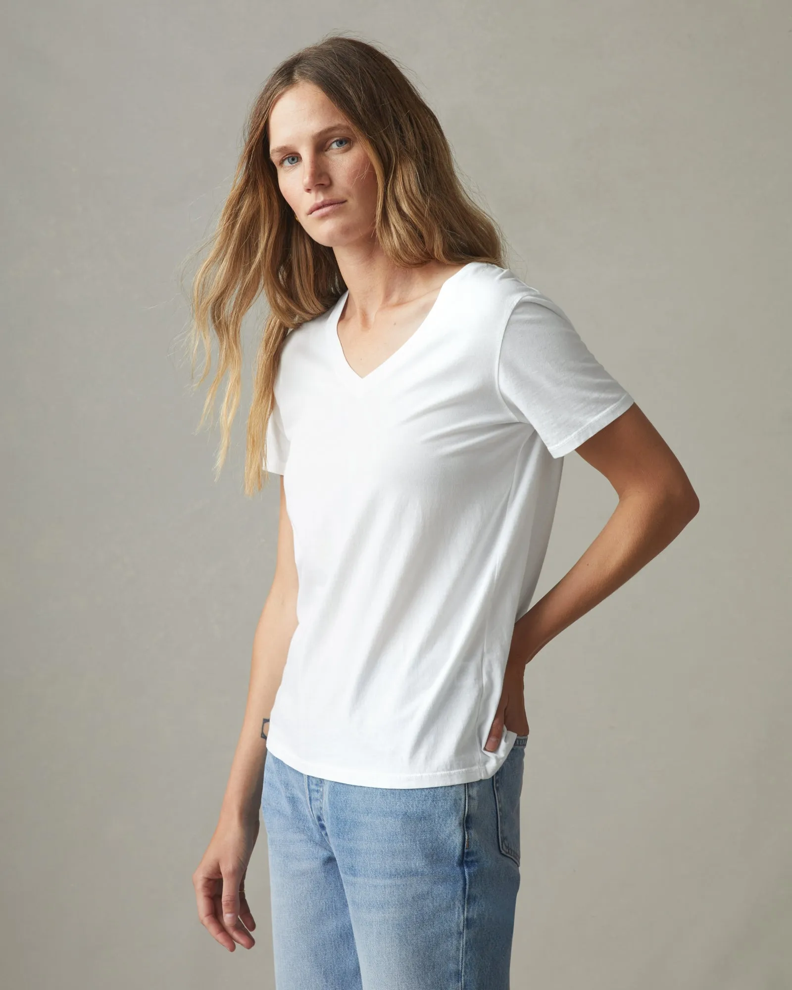 Women's Classic Cotton V-Neck Tee - White sold by American Giant product image thumbnail 3
