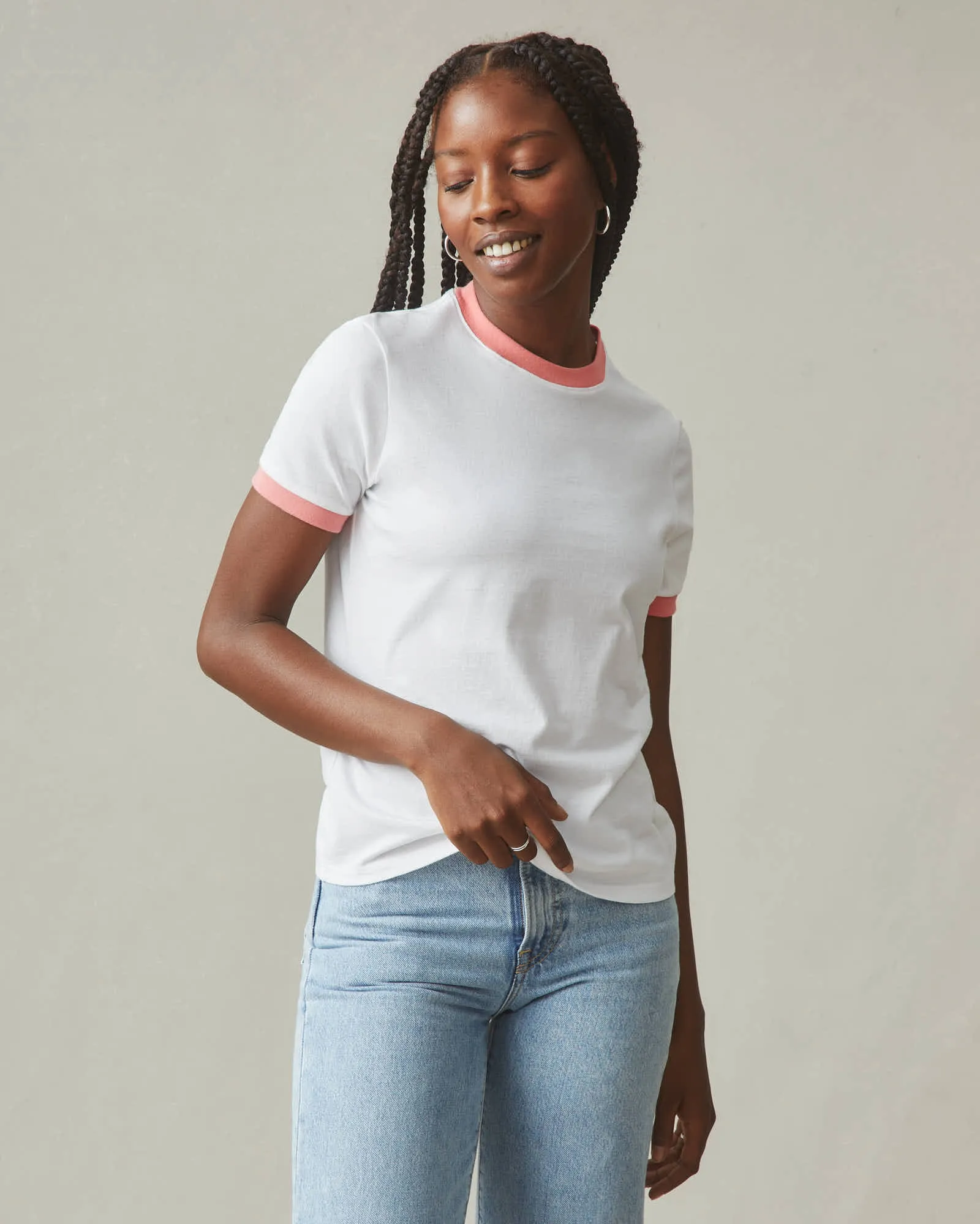 Women's Ringer Tee - White/ Pink Mauve sold by American Giant product image thumbnail 2