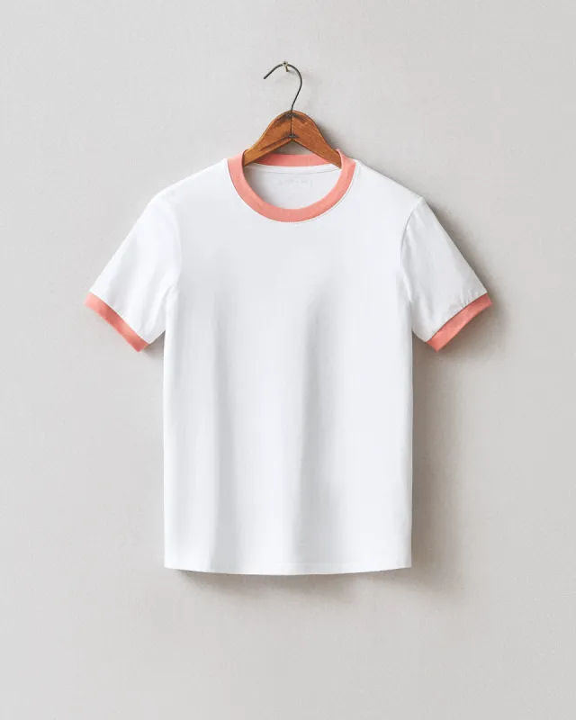 Women's Ringer Tee - White/ Pink Mauve sold by American Giant
