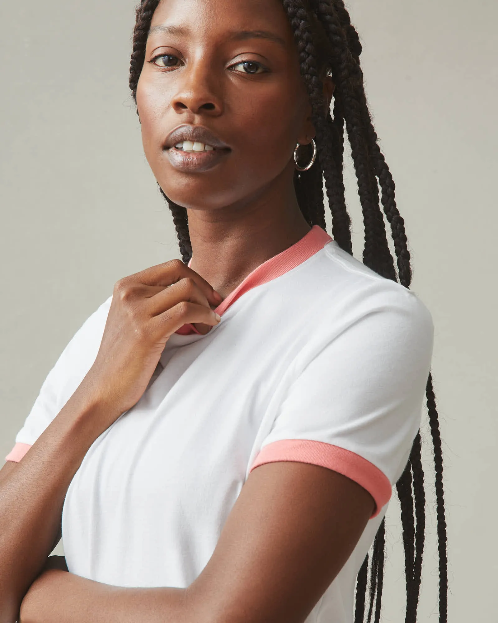 Women's Ringer Tee - White/ Pink Mauve sold by American Giant product image thumbnail 3