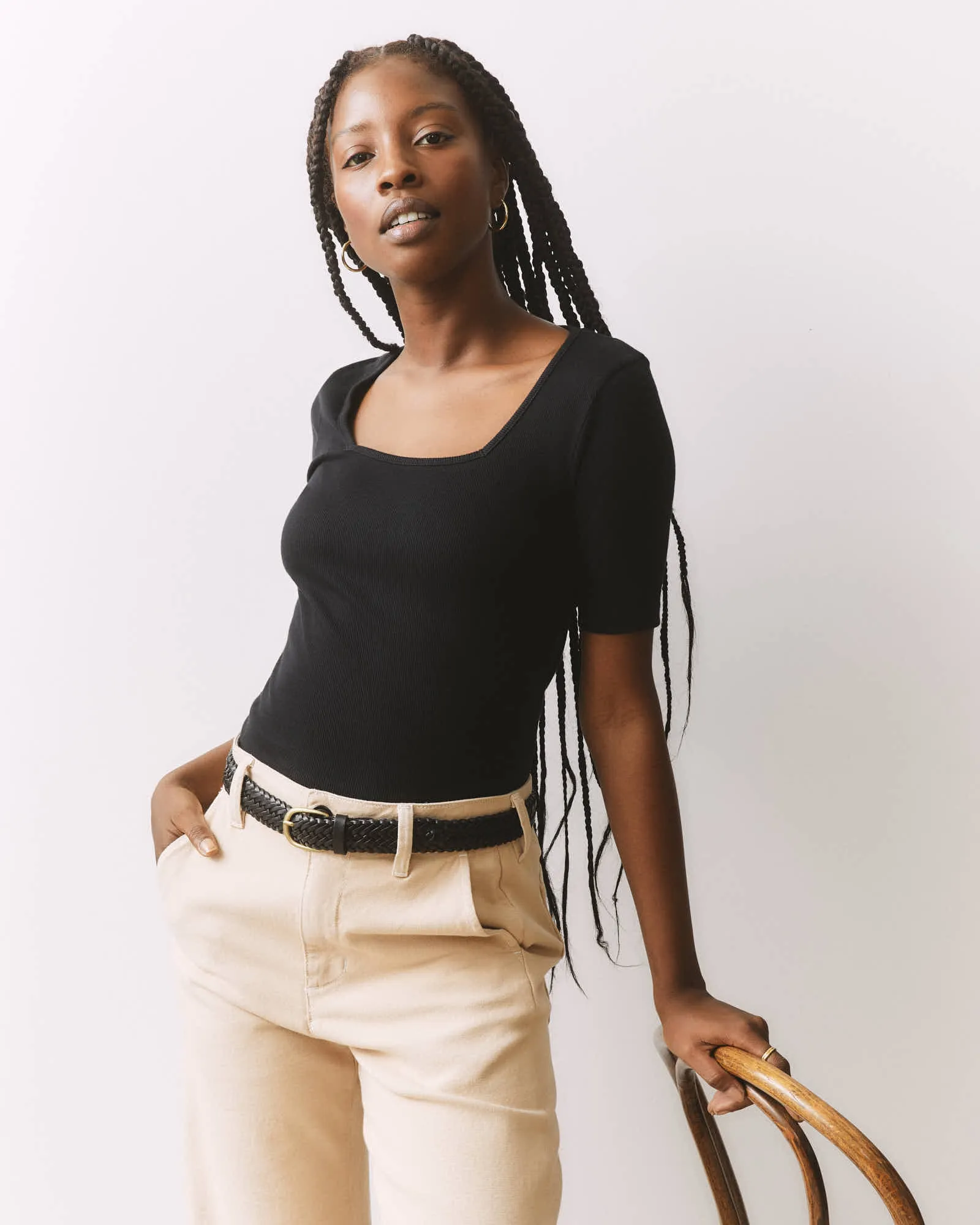 Women's Luxe Rib Square Neck Tee - Black sold by American Giant product image thumbnail 5