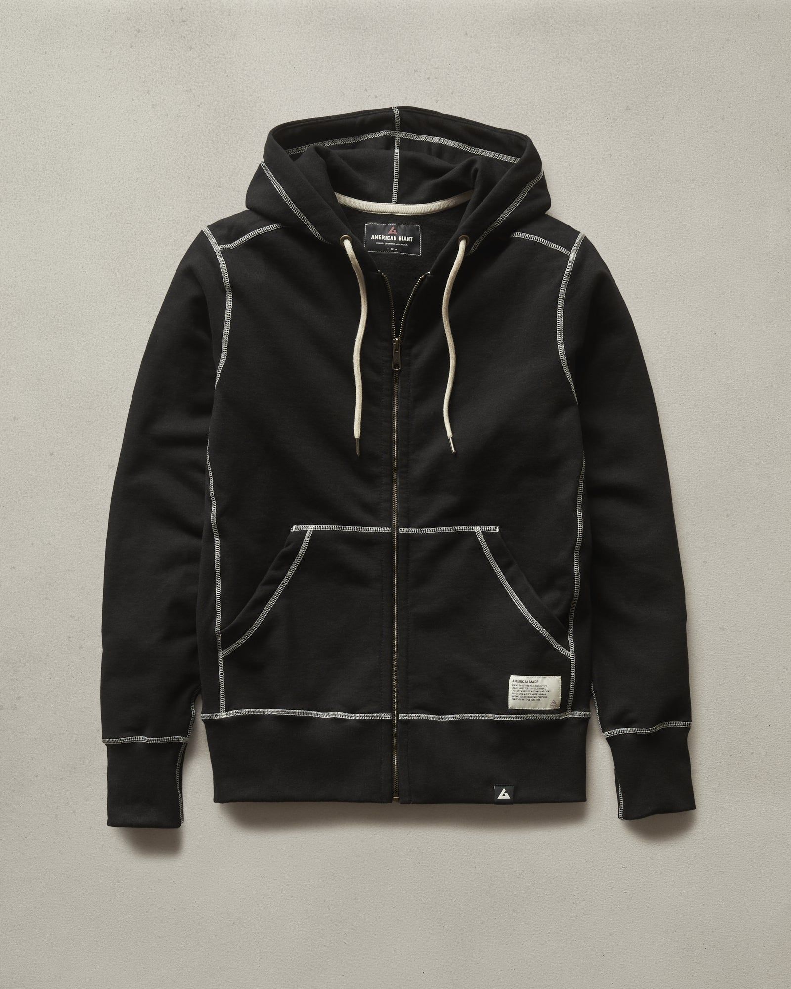 Classic Full Zip - Contrast Stitch - Black sold by American Giant