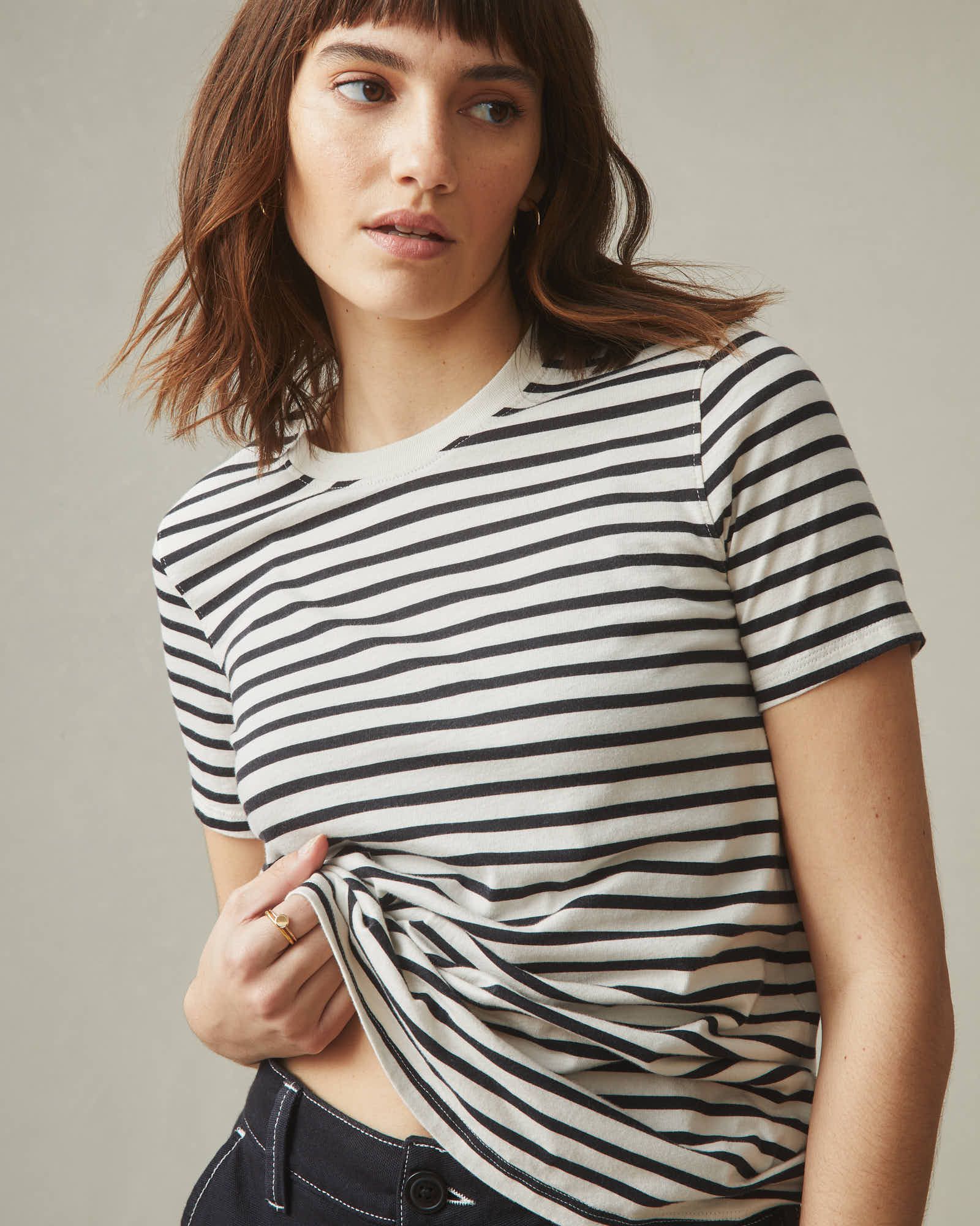 Classic Cotton Crew Tee Striped - Navy Stripe sold by American Giant product image thumbnail 4