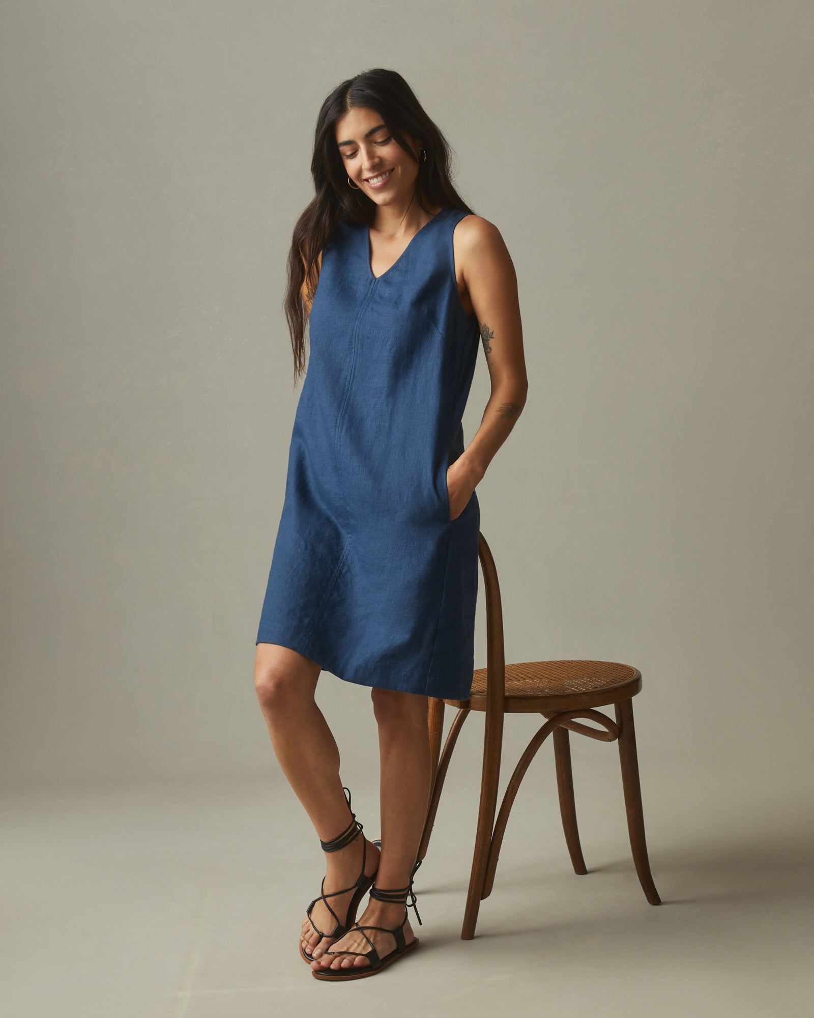 Women's Linen V-Neck A-Line Dress - Nautical Blue sold by American Giant product image thumbnail 5