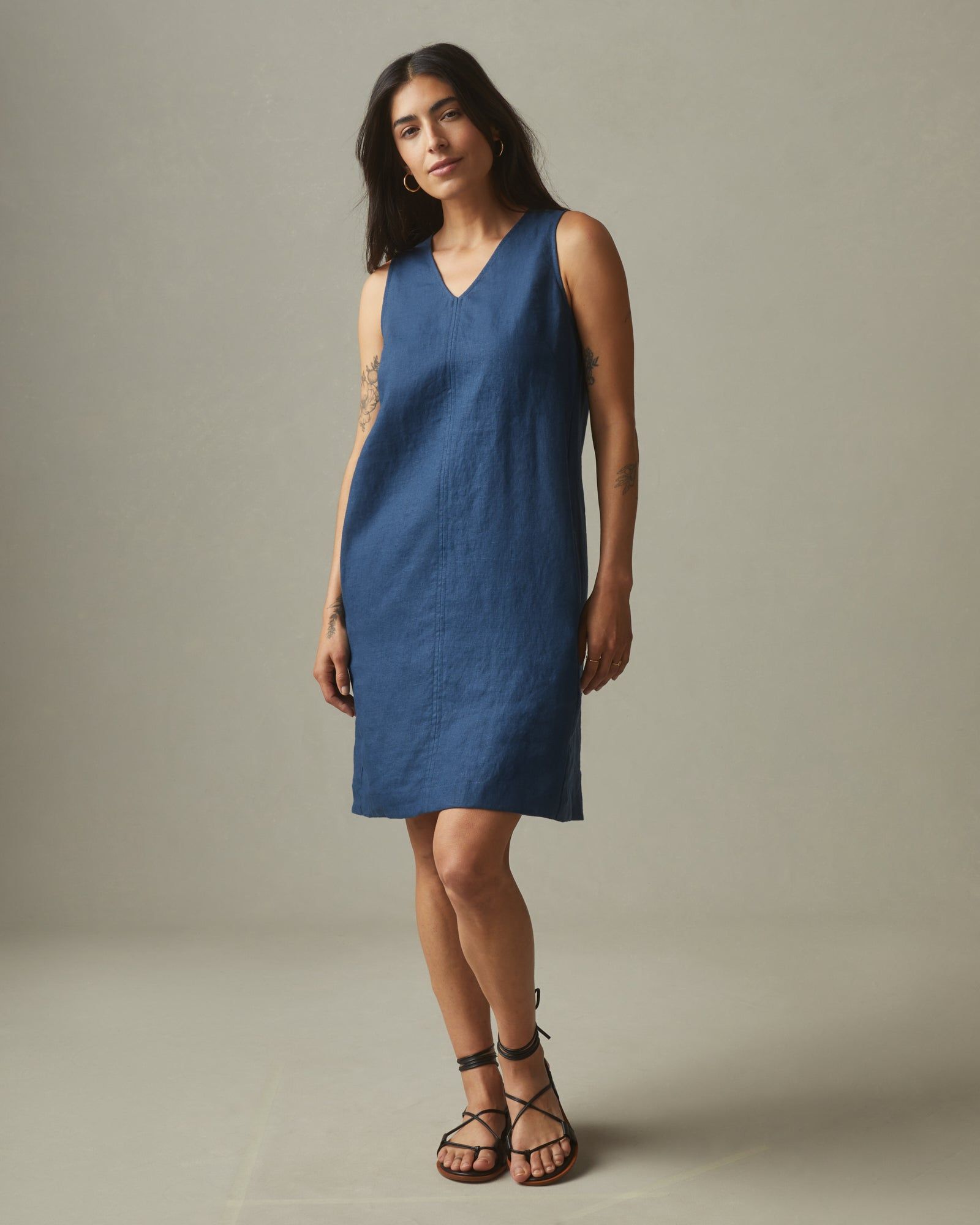 Women's Linen V-Neck A-Line Dress - Nautical Blue sold by American Giant
