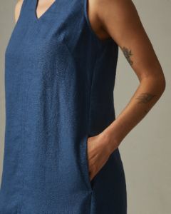 Women's Linen V-Neck A-Line Dress - Nautical Blue sold by American Giant
